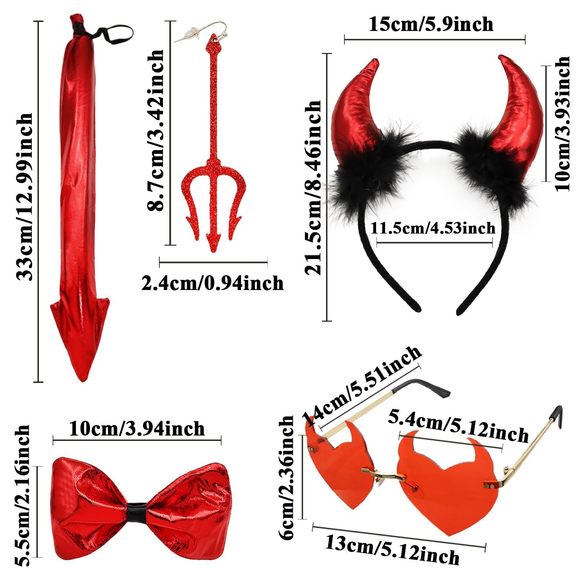 5 Pcs Halloween Devil Horns Costume Set Demon Horns Headband Bowtie Tail Devil😊 - Picture 5 of 7
